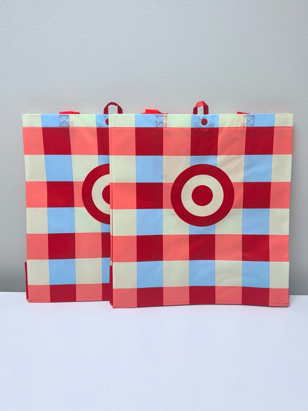 Target Set of 2 Reusable Bag Tote Bags Summer Red and Blue Plaid